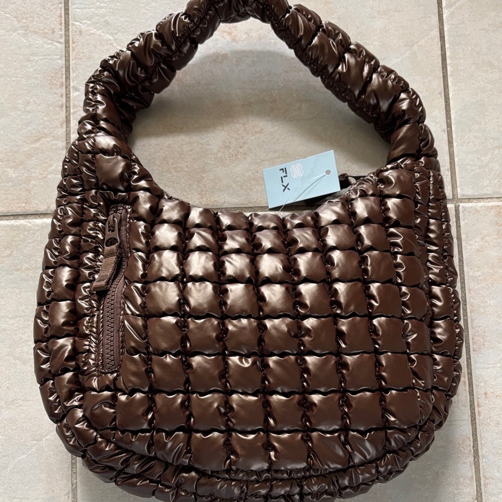 FLX Metallic Brown Quilted Shoulder Bag NWT